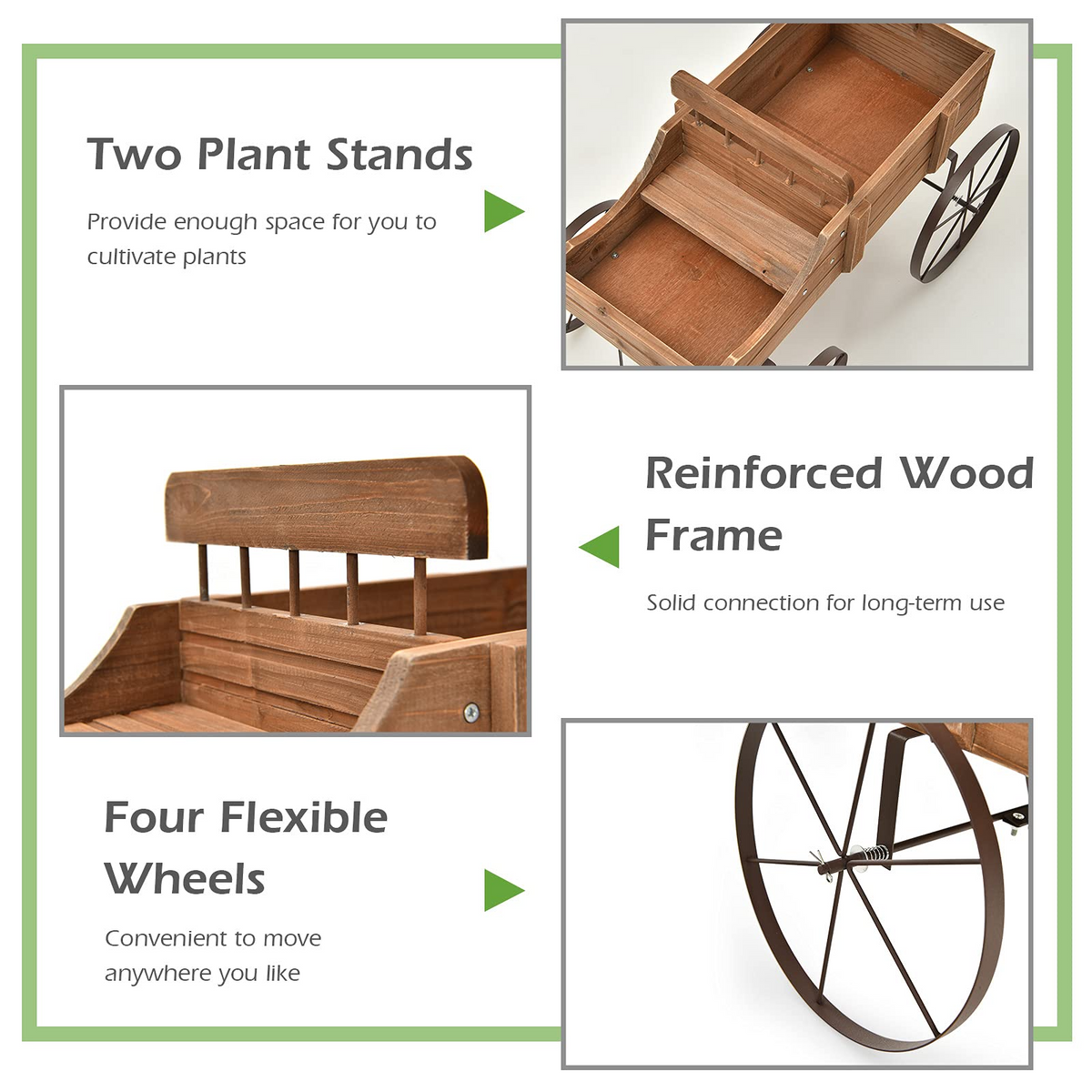 Lucktree Decorative Garden Planter, Small Wagon Cart with Metal Wheels, Wood Raised Beds Plant Pot Stand for Backyard Garden Patio 24.5"x13.5"x24"