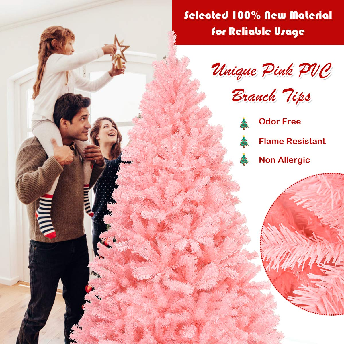 Lucktree Unlit Artificial Christmas Tree, 100% New PVC Material, Xmas Tree for Indoor and Outdoor Decoration - LucktreeUS