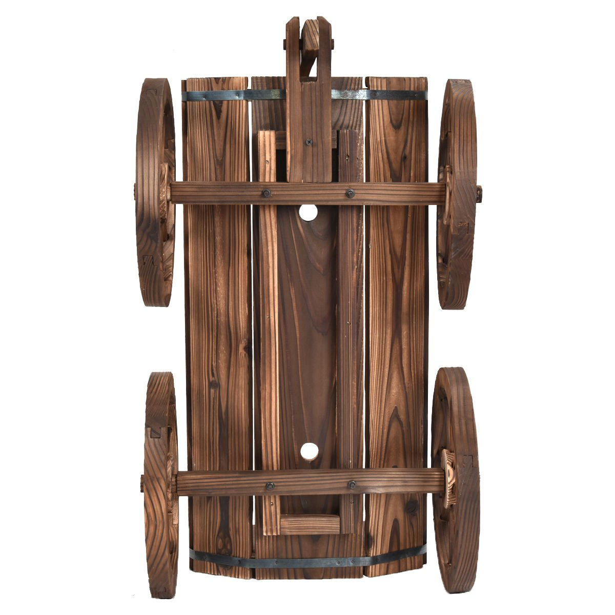 Lucktree Wood Wagon Flower Planter Pot Stand W/Wheels Home Garden Outdoor Decor