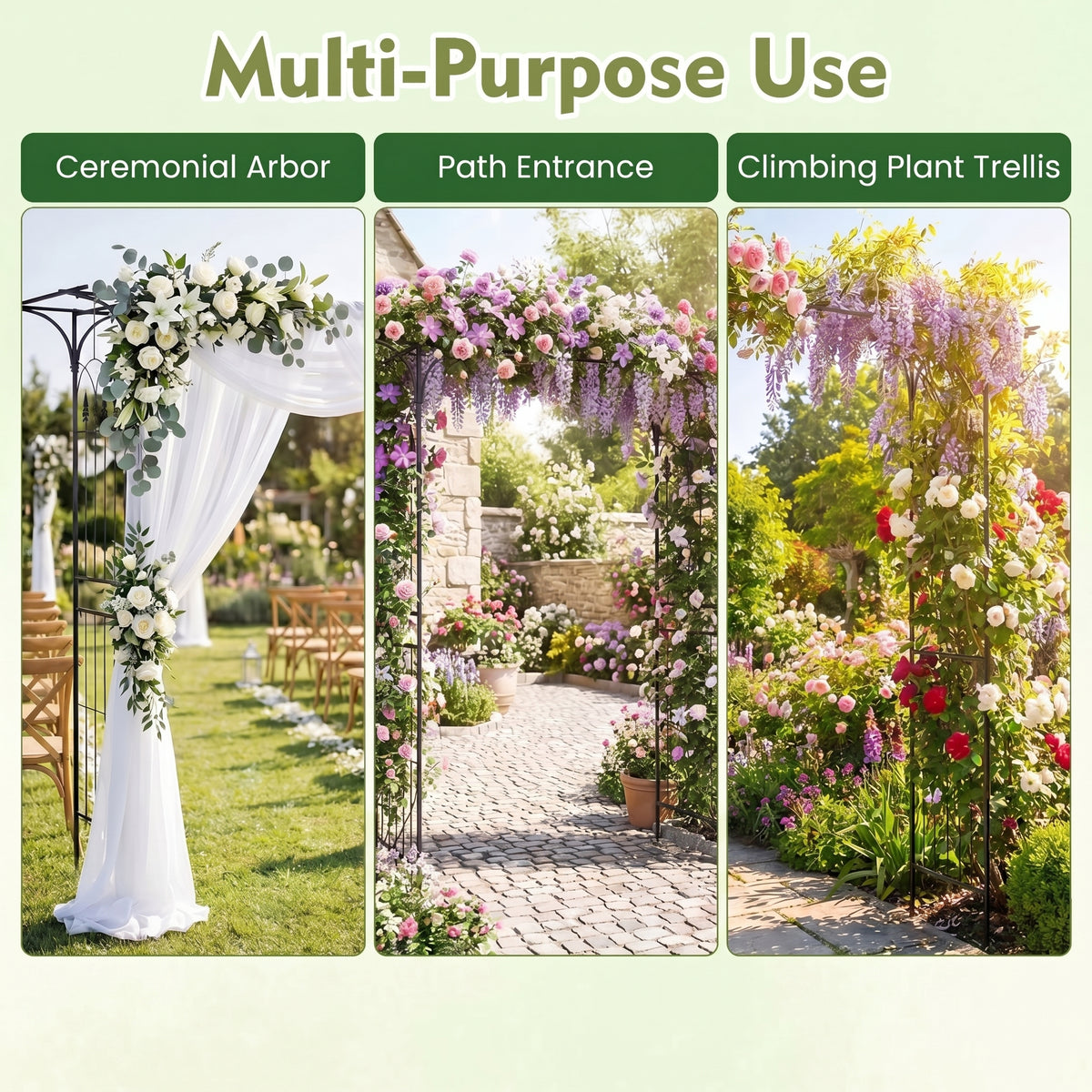 <p>Garden Arbor, 215cm Arch Trellis w/Extended Roof for Climbing Plants Roses Vines