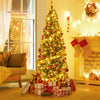 6FT/9FT Pre-Lit Pencil Christmas Tree, Snowy Artificial Christmas Tree with 1298 Branch Tips & 500 LED Lights