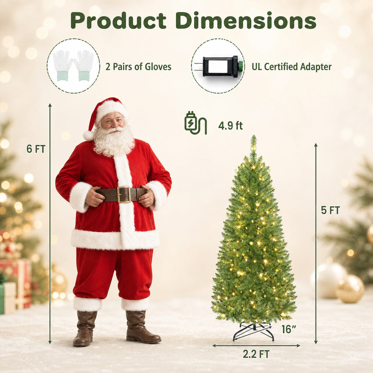 5FT/6FT/6.9FT Artificial Christmas Tree, Modern Christmas Tree w/ LED Lighting