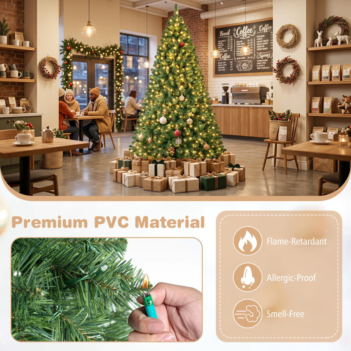7 FT Pre-Lit Artificial Christmas Tree, 1188 Hinged Branch Tips