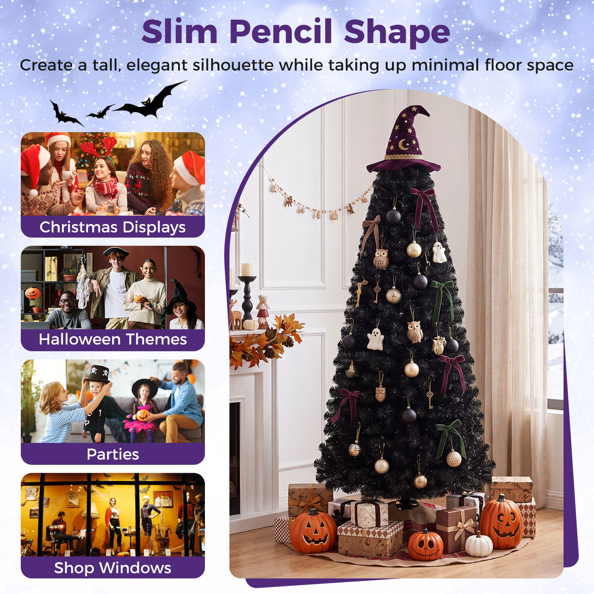 6ft Pencil Artificial Christmas Tree, Slim Christmas Tree with Metal Stand