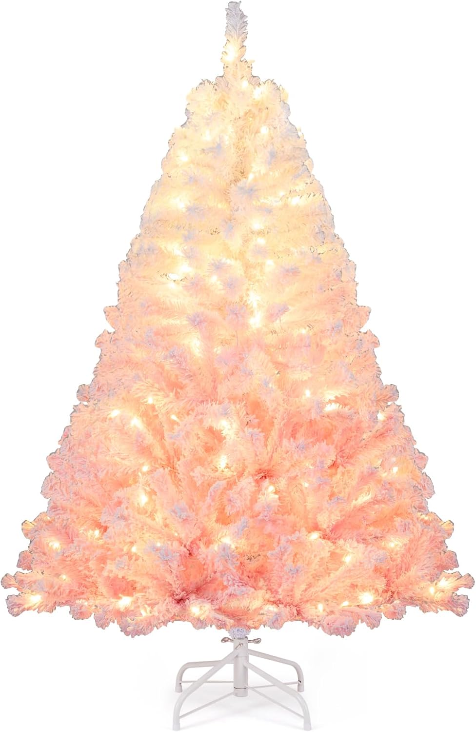 Lucktree Pre-Lit Snow Flocked Christmas Tree | Artificial Hinged Xmas Full Tree