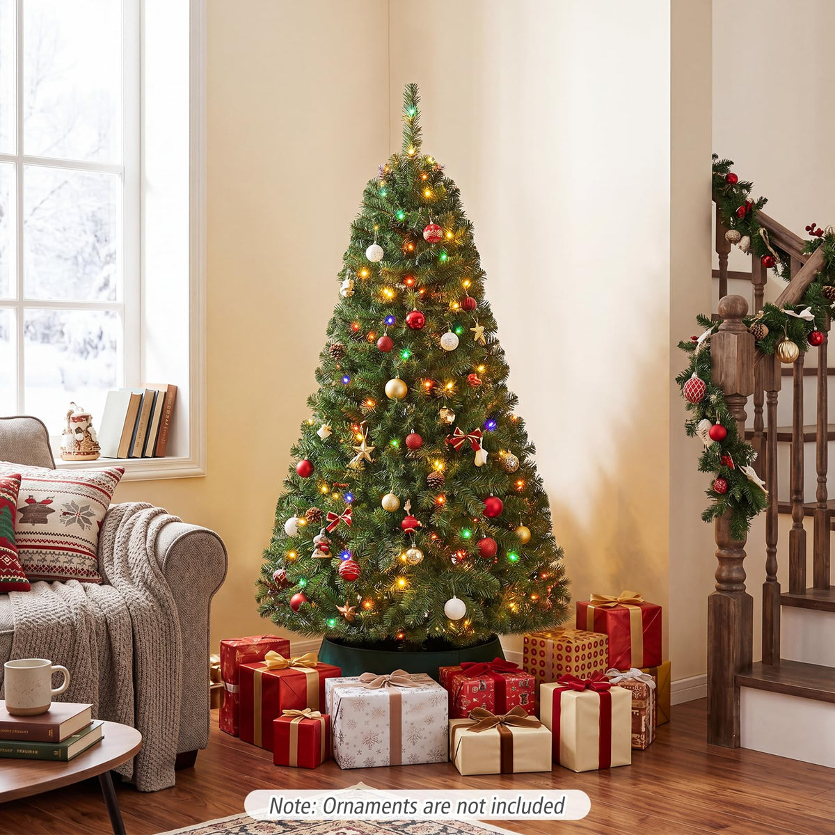 Lucktree 5FT Artificial Christmas Tree  | Full Xmas Tree w/600 Branch Tips and 2 Lighting Colors