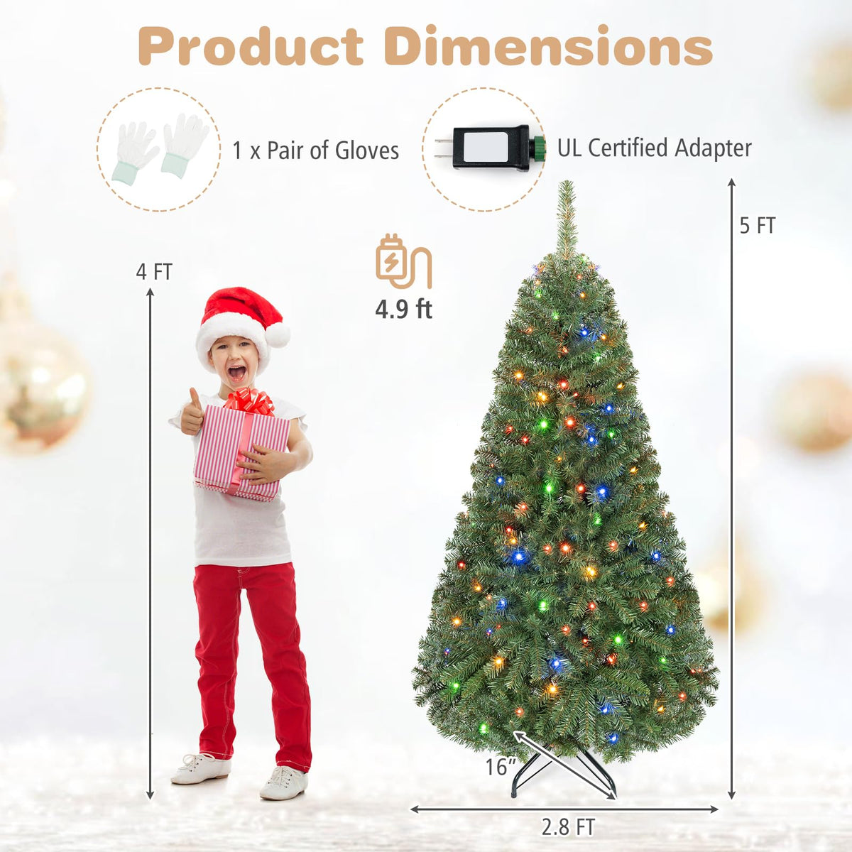 Lucktree 5FT Artificial Christmas Tree  | Full Xmas Tree w/600 Branch Tips and 2 Lighting Colors
