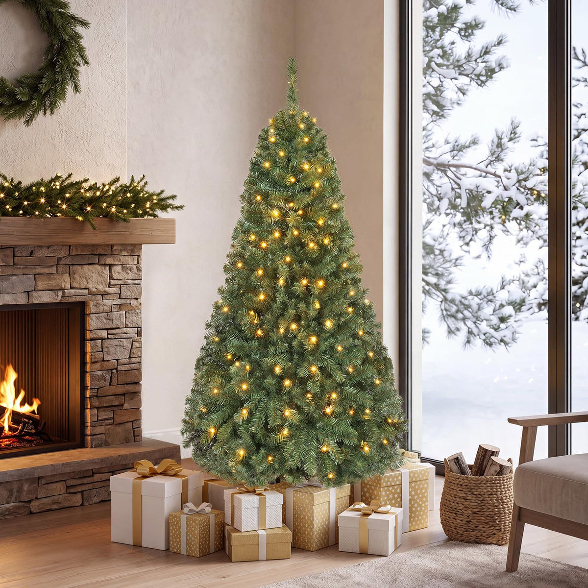 Lucktree 5FT Artificial Christmas Tree  | Full Xmas Tree w/600 Branch Tips and 2 Lighting Colors