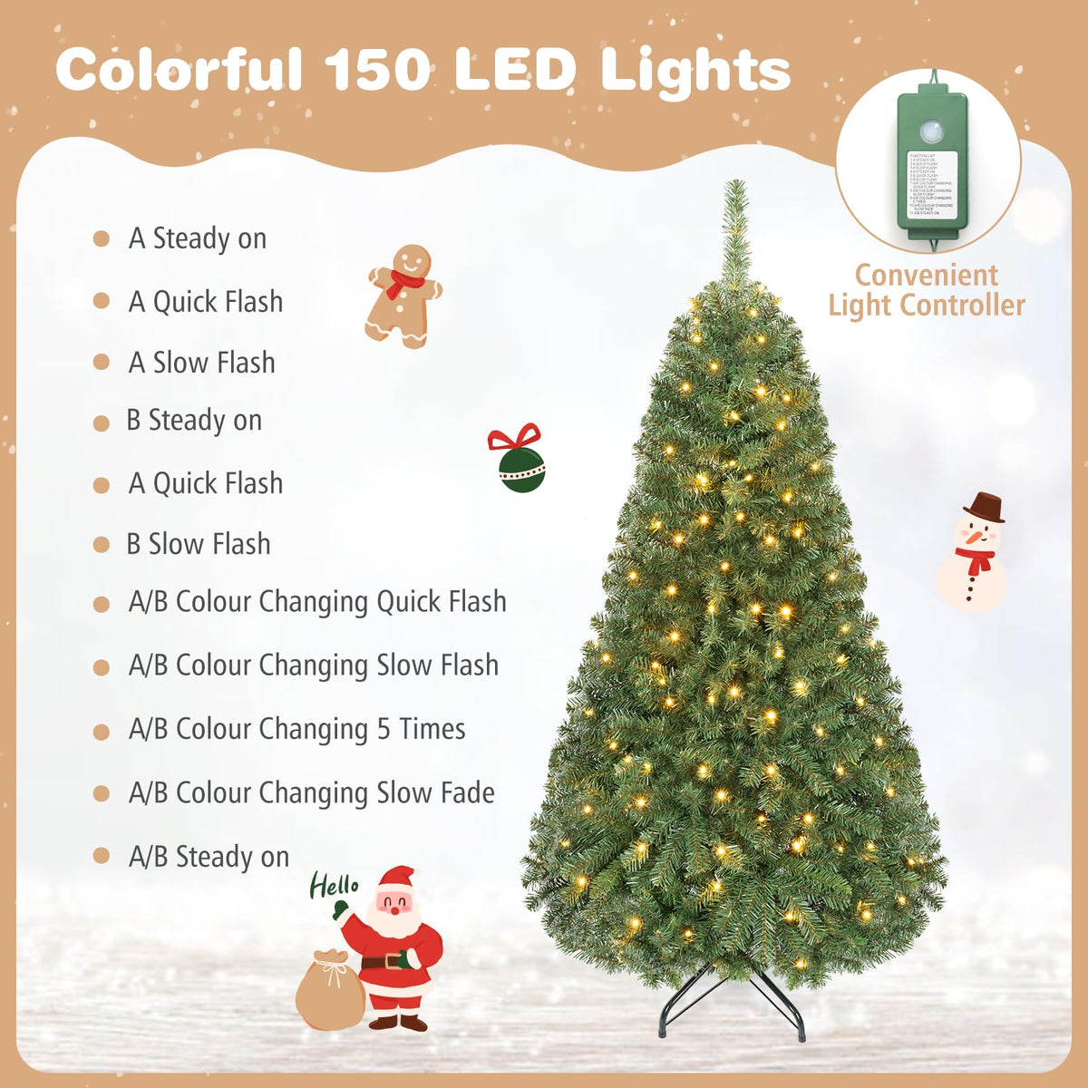 Lucktree 5FT Artificial Christmas Tree  | Full Xmas Tree w/600 Branch Tips and 2 Lighting Colors