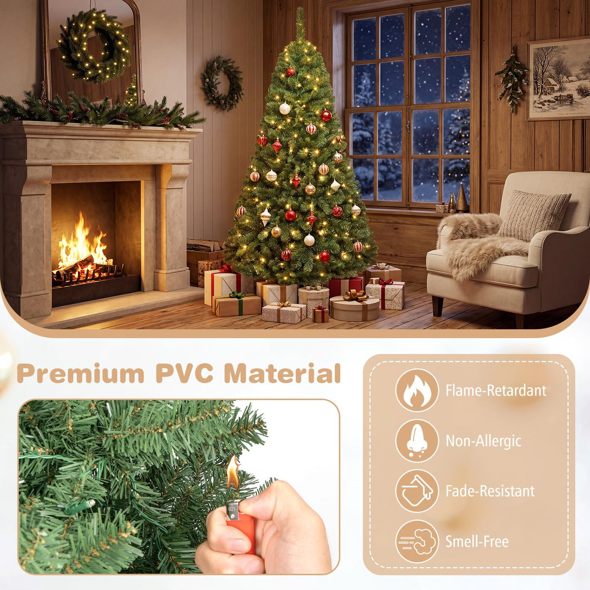 Lucktree 5FT Artificial Christmas Tree  | Full Xmas Tree w/600 Branch Tips and 2 Lighting Colors