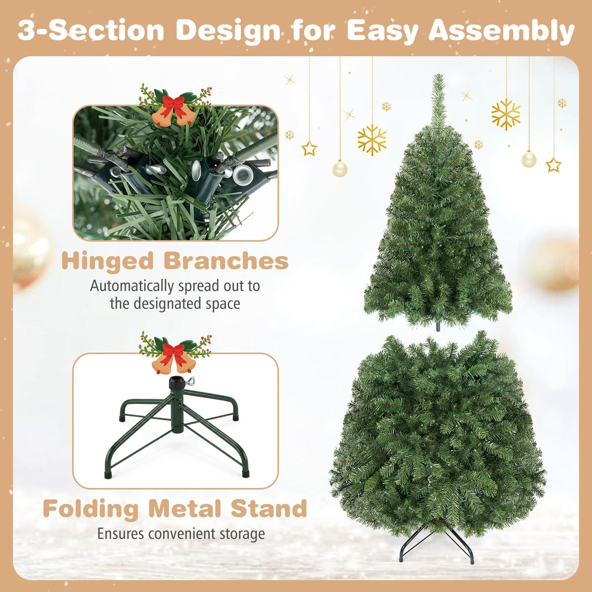 Lucktree 5FT Artificial Christmas Tree  | Full Xmas Tree w/600 Branch Tips and 2 Lighting Colors