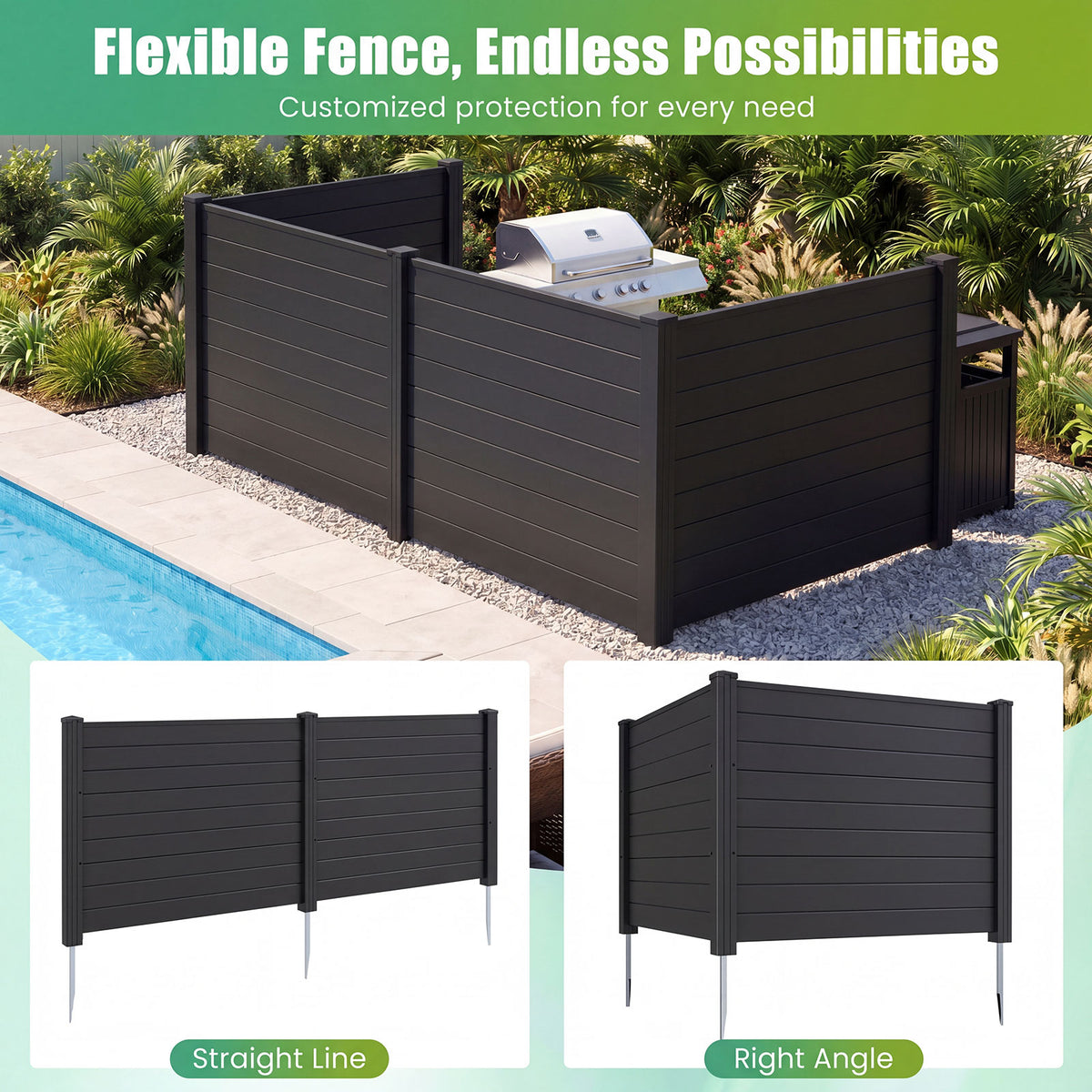 122cm x 95cm Air Conditioner Fence 2 Panels, Outdoor Privacy Fence with Metal Ground Stakes