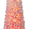Lucktree 6ft / 7ft Pink Slim Pencil Christmas Tree | Pre-lit Snow Flocked Artificial Skinny Xmas Tree