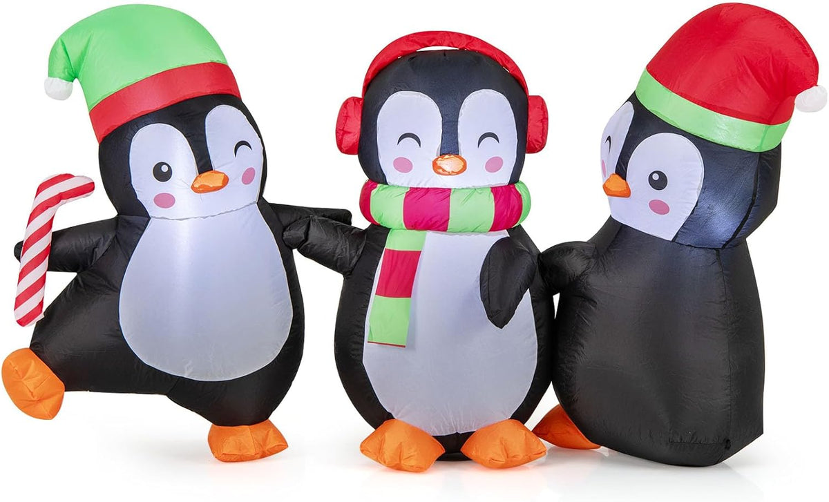 Lucktree 6FT Christmas Inflatables, LED Lighted Xmas Inflatable Penguin Family Hand in Hand