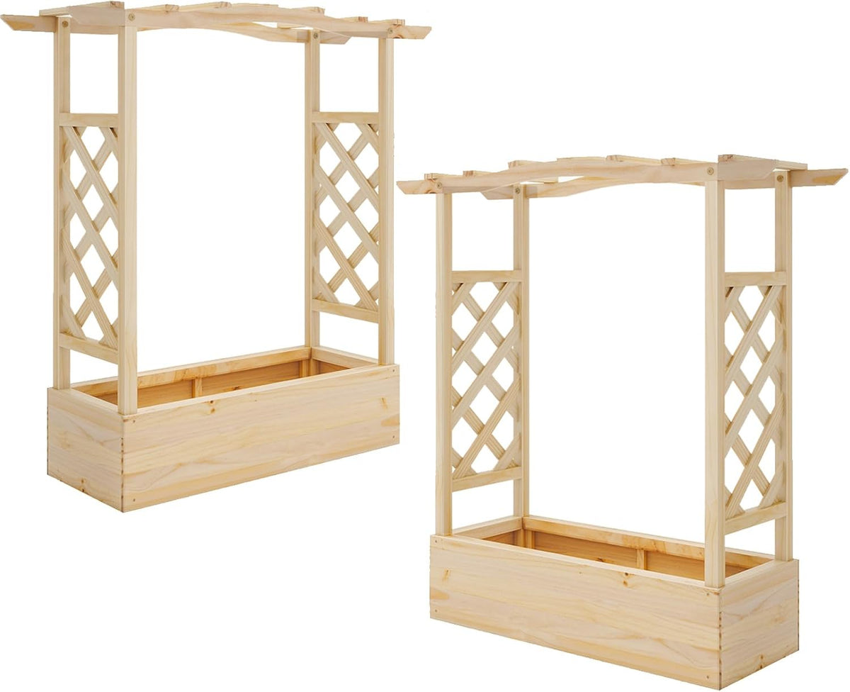 Lucktree Raised Garden Bed with Sided Trellis & Hanging Roof, Wood Planter Box, 44”x14”x45” (L x W x H)