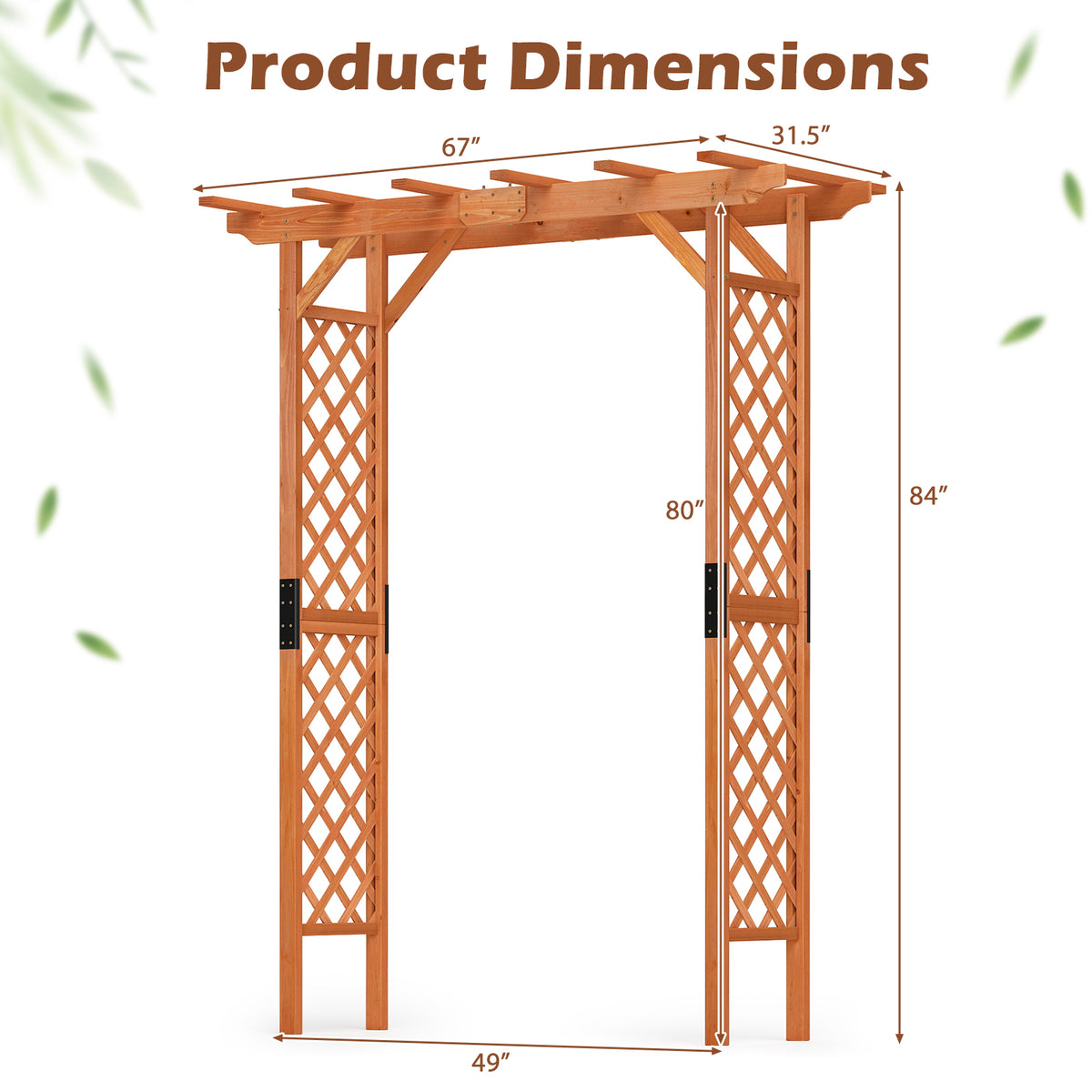 84.5" Wooden Garden Arch, Archway Arbor Trellis for Climbing Roses, Vines and Vegetables