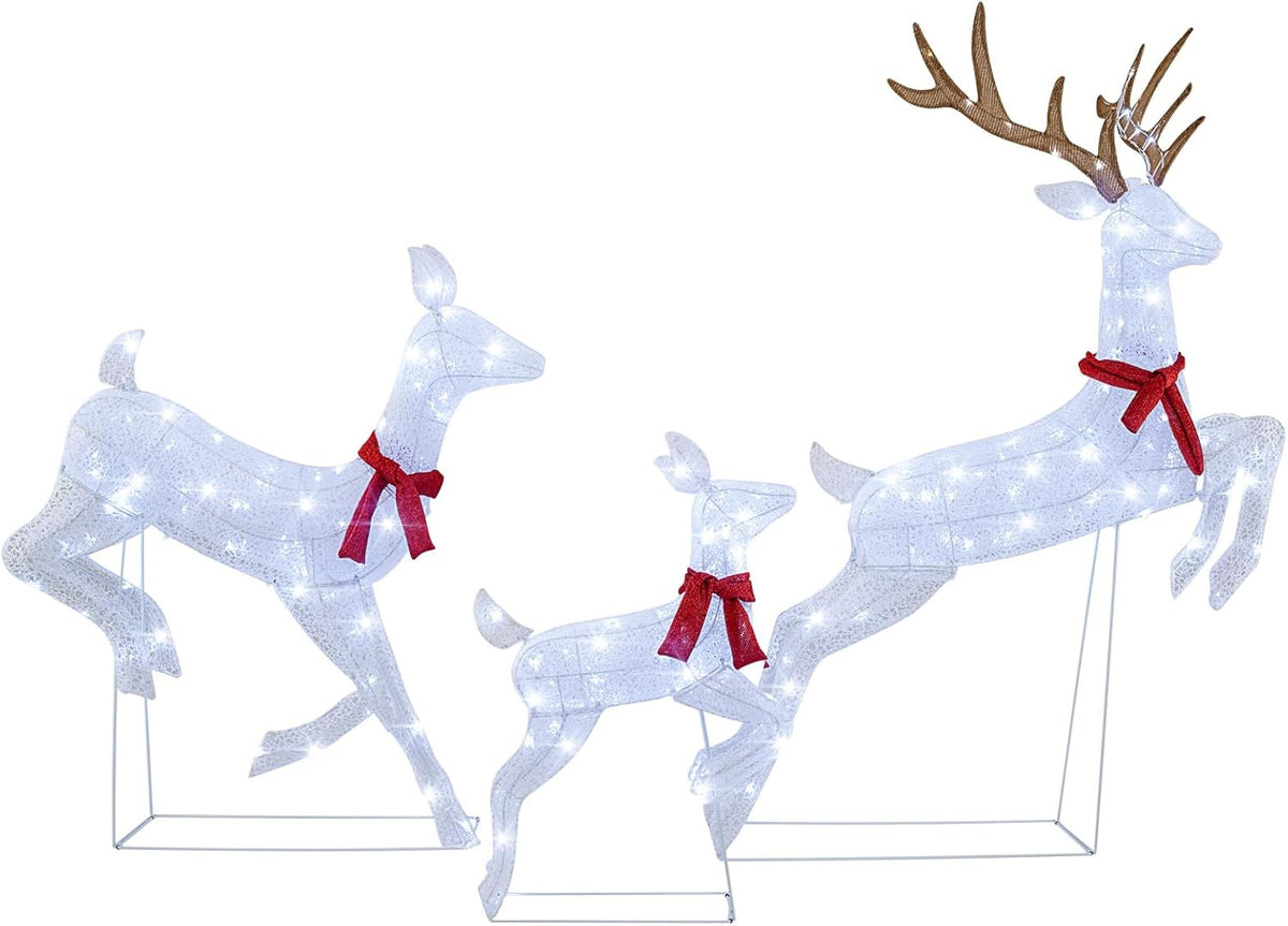 Lucktree 3-Piece Large Lighted Christmas Reindeer Family, Light up Xmas Decorations w/255 LED Lights & Scarves
