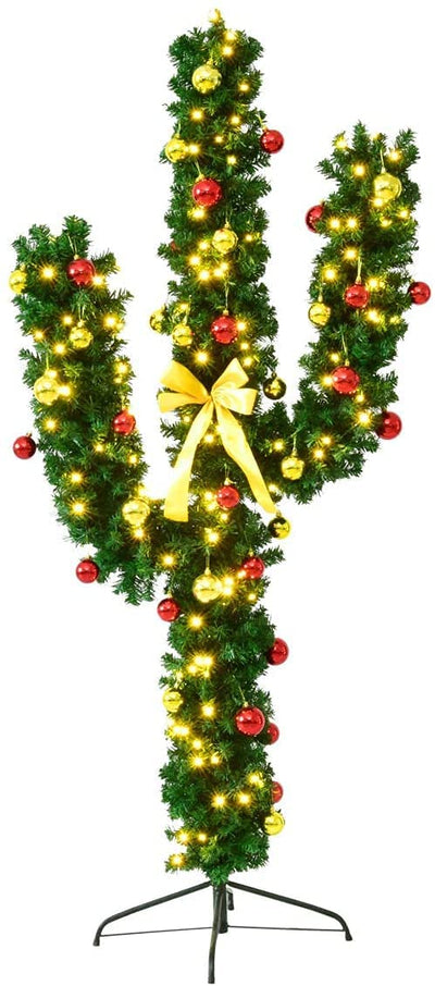 Pre-Lit Artificial Cactus Christmas Tree with LED Lights and Ball Ornaments -  Lucktree
