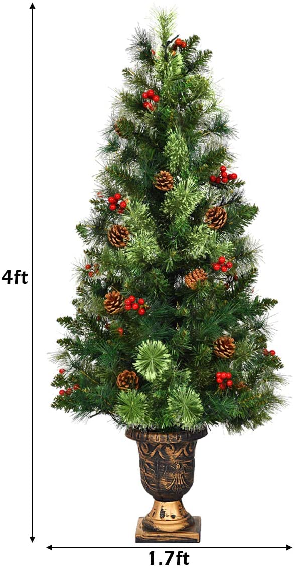 4 FT Christmas Tree Pre-Lit Tabletop Artificial Entrance Tree with 60 Led Lights - LucktreeUS