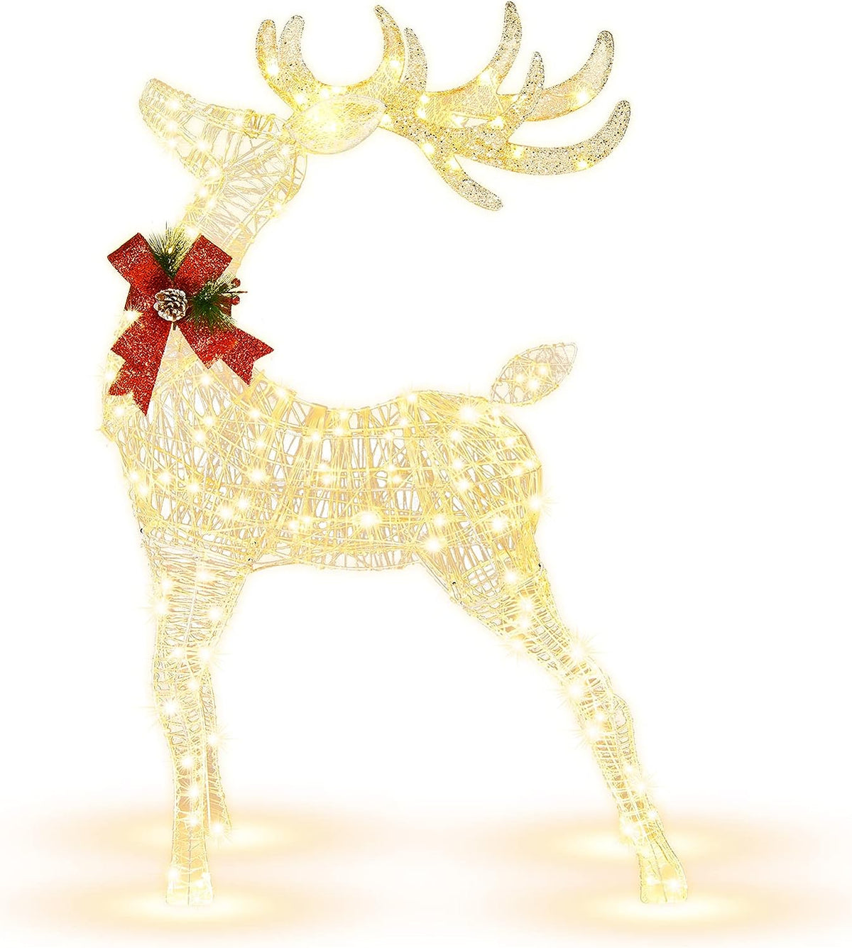 Lighted Standing Reindeer Christmas Decoration, Pre-Lit 120 LED Lights Artificial Christmas Décor with Ground Stakes and Zip Ties