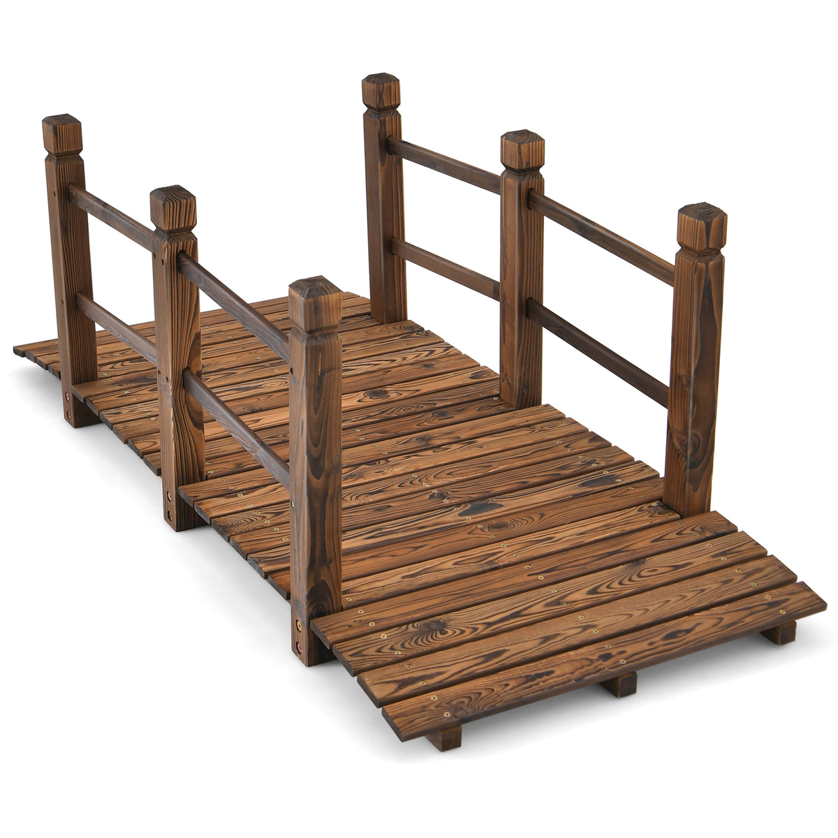 Arched Outdoor Footbridge, 5 FT Fir Wood Garden Crossing with Dual Safety Side Rails