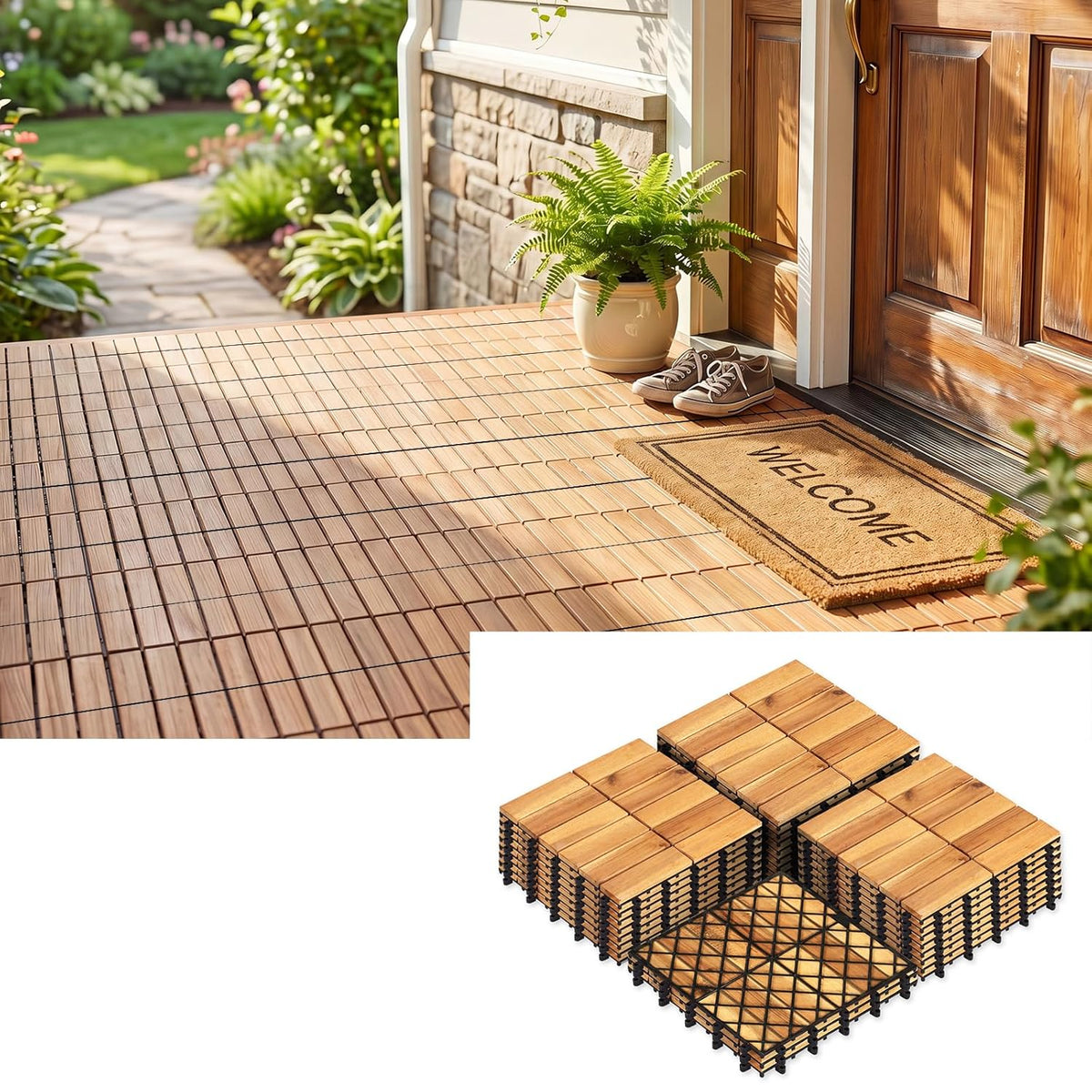 Lucktree 12" x 12" Interlocking Acacia Wood Deck Tiles