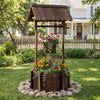 Rustic Outdoor Garden Decoration with Solid Fir Wood Construction, Wooden Wishing Well Planter with Hanging Bucket