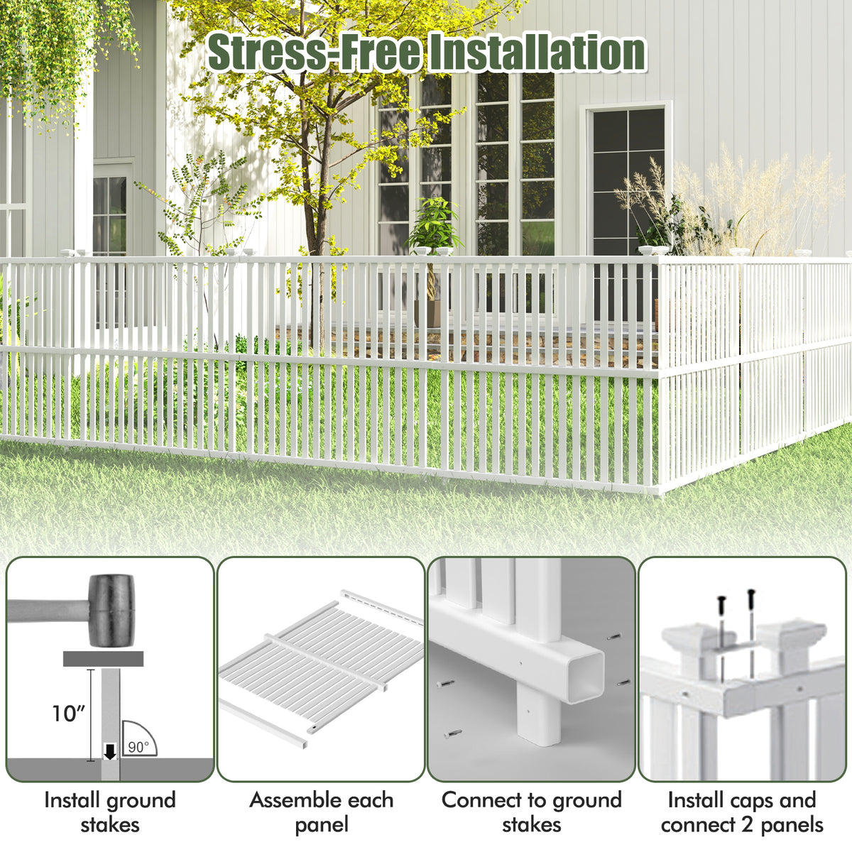 Outdoor Air Conditioner Fence, 113 x 114 cm Vinyl Privacy Screen with Metal Ground Stakes