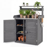 Garden Potting Bench Table, Wood Plant Workstation w/ Stainless Steel Tabletop