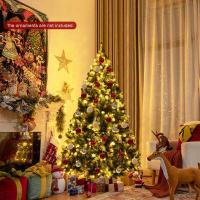 Lucktree Pre-lit Snow Flocked Christmas Tree,Hinged Artificial Xmas Tree, Indoor Holiday Festival Decoration - LucktreeUS