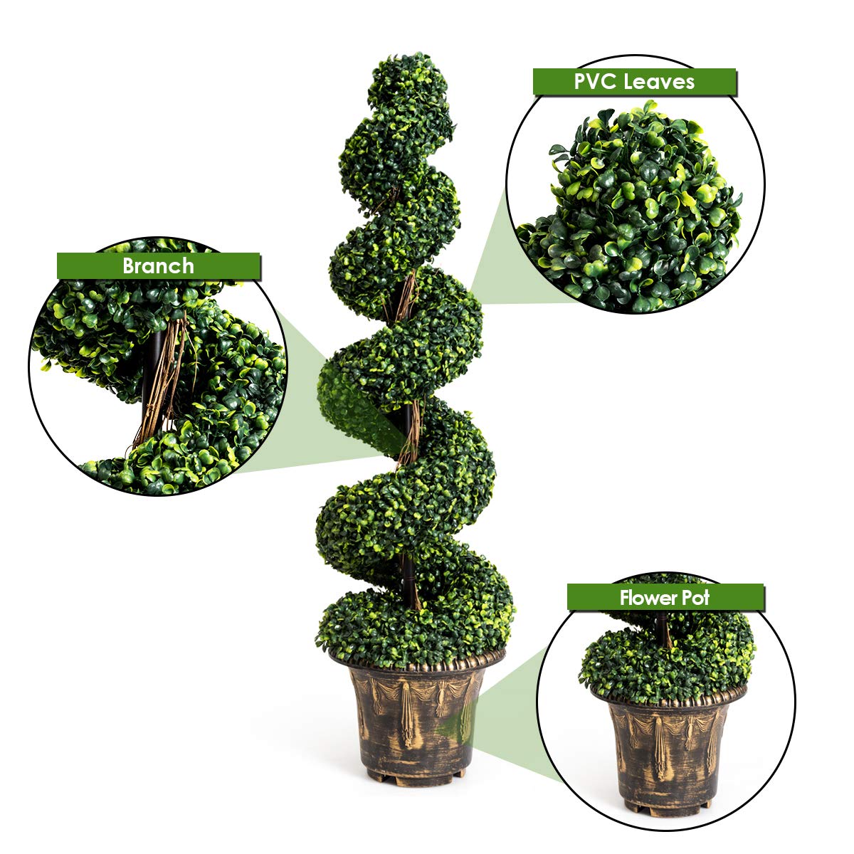 4 Ft Artificial Boxwood Spiral Tree, Fake Greenery Plants - LucktreeUS