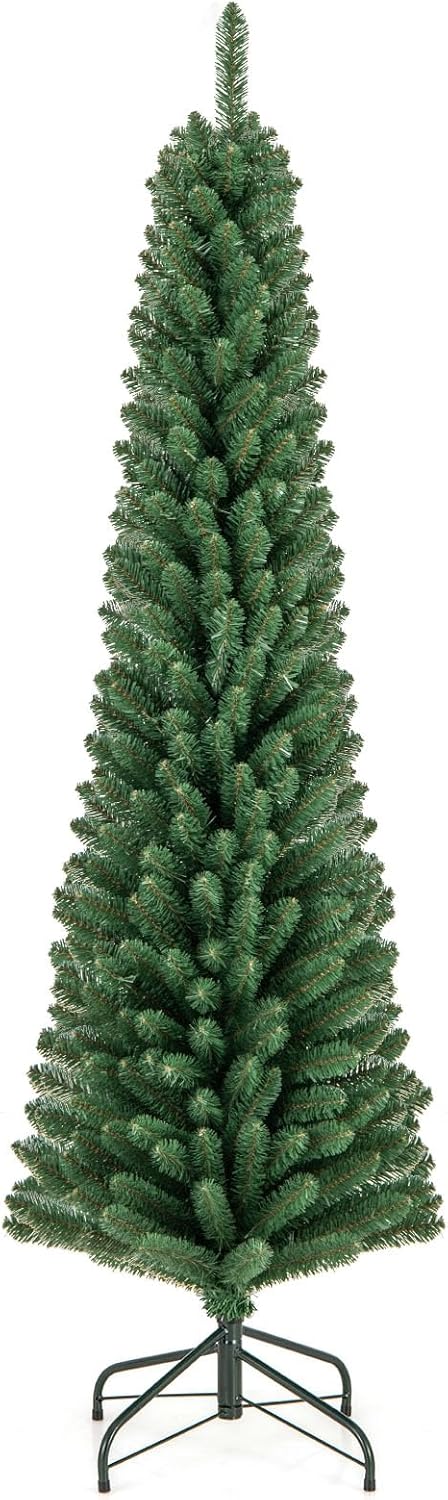 Lucktree 5ft / 6ft / 7ft / 8ft Artificial Skinny Xmas Tree with Quick Shape Technology