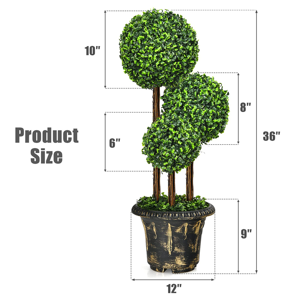 2.5 Ft/3 Ft  Artificial Boxwood Topiary Tree, Fake Greenery Plants Triple Ball Tree - LucktreeUS