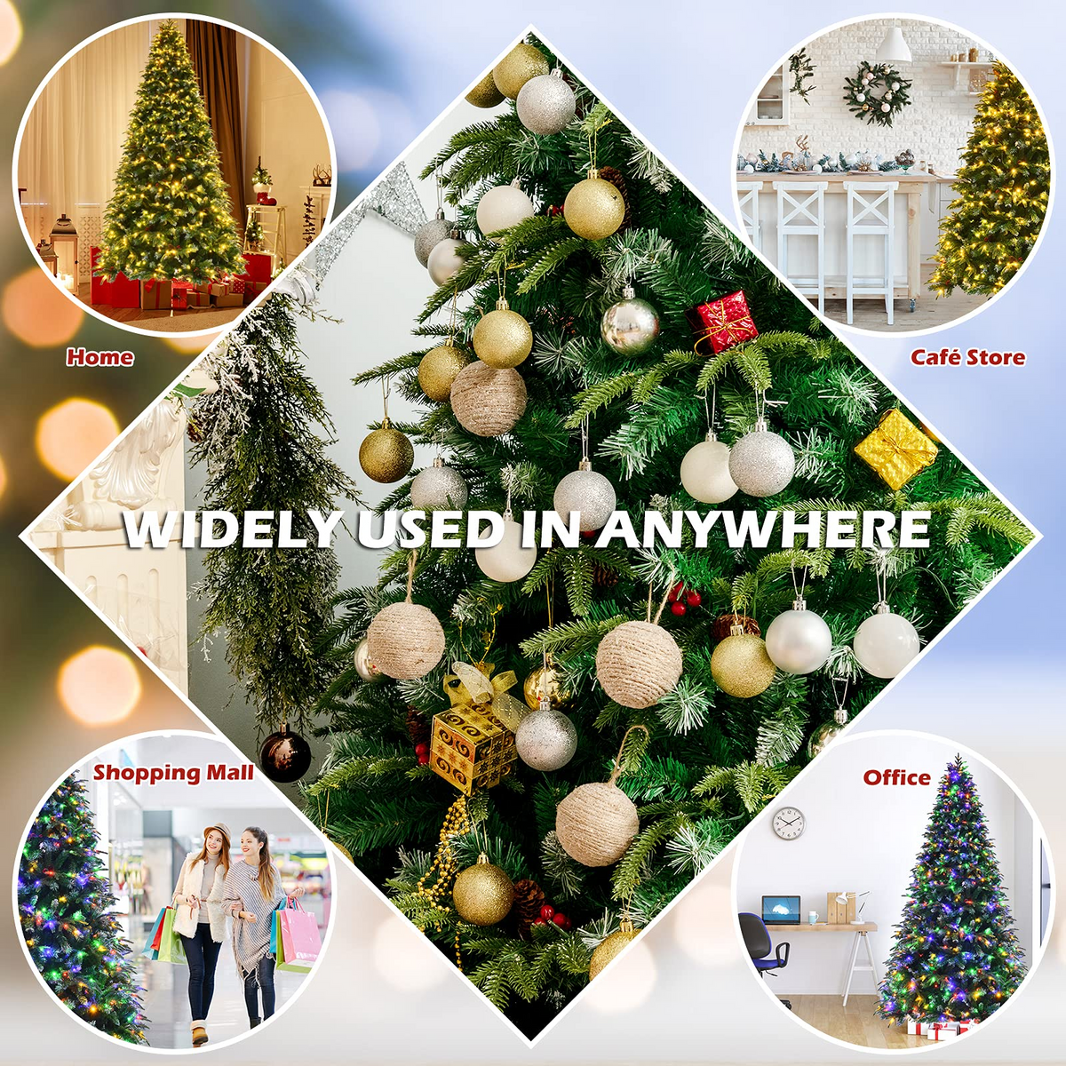 Lucktree 8FT Pre-Lit Artificial Christmas Tree, Hinged Realistic Snowy Xmas Pine Tree W/ 780 Color Changing LED Lights, 11 Flash Modes - LucktreeUS