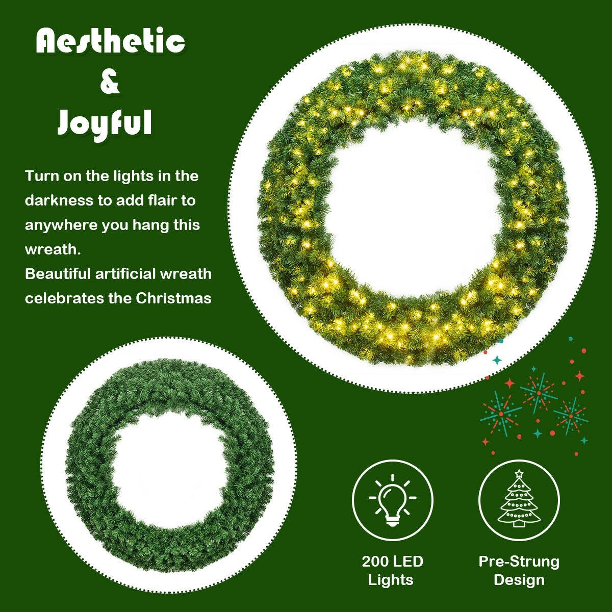 48" Pre-lit Cordless Artificial Christmas Wreath - LucktreeUS