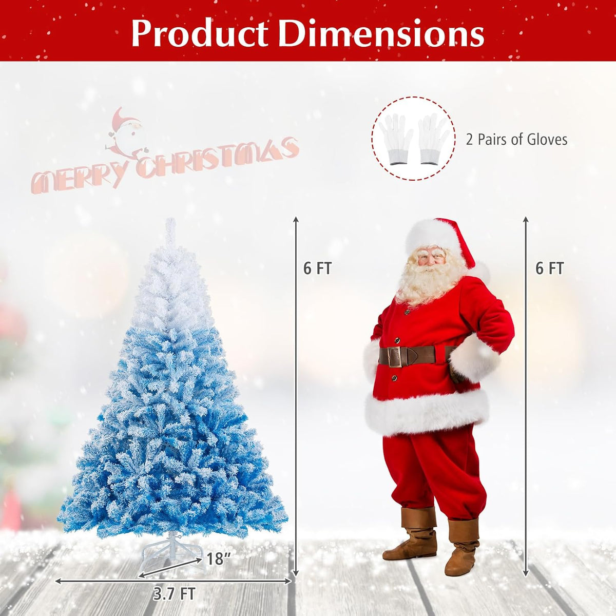 Lucktree Snow Flocked Christmas Tree with Lush Branch Tips & Foldable Metal Stan ( Blue Gradient & White )