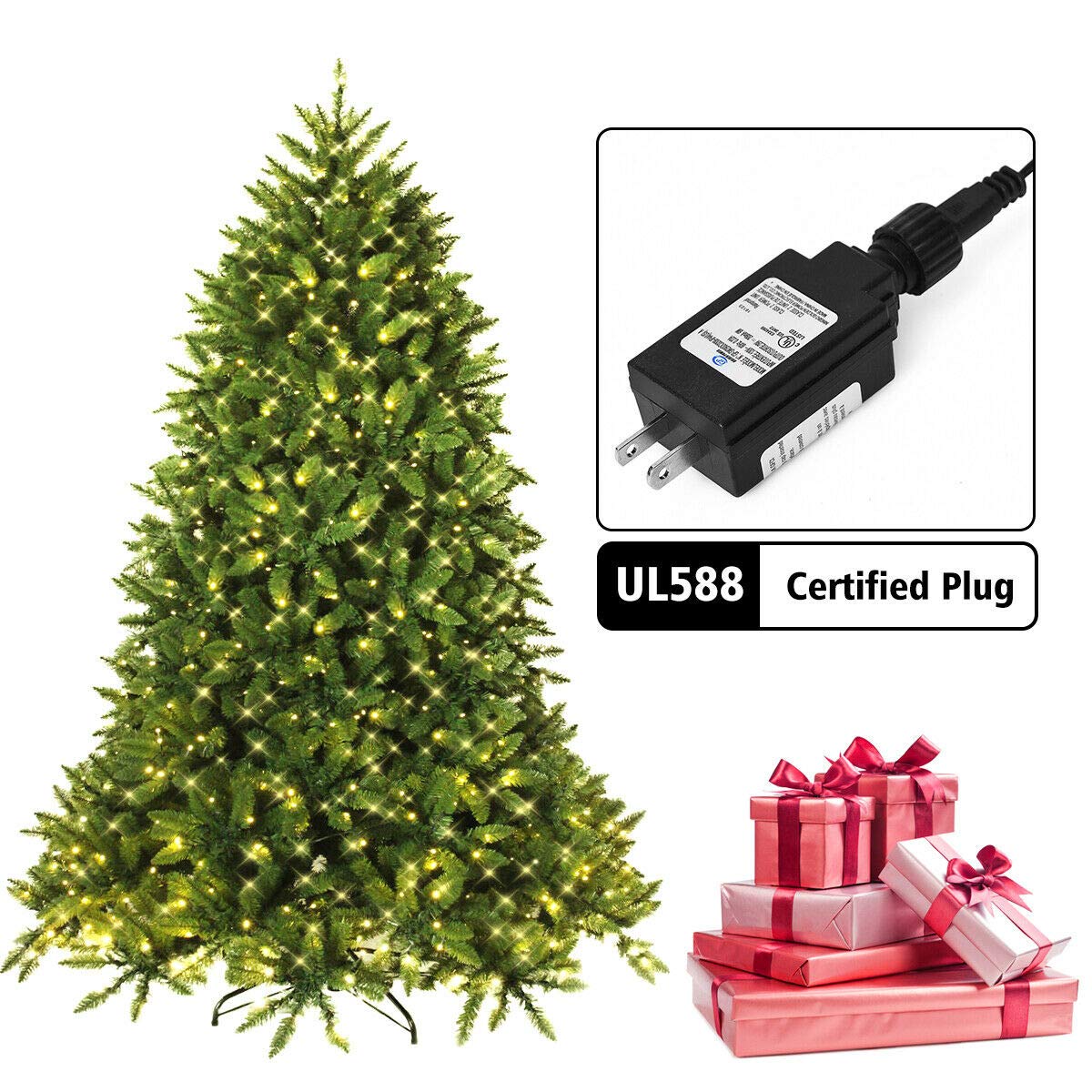 7.5ft Prelit Christmas Tree, Premium Hinged Artificial Fir Tree - LucktreeUS