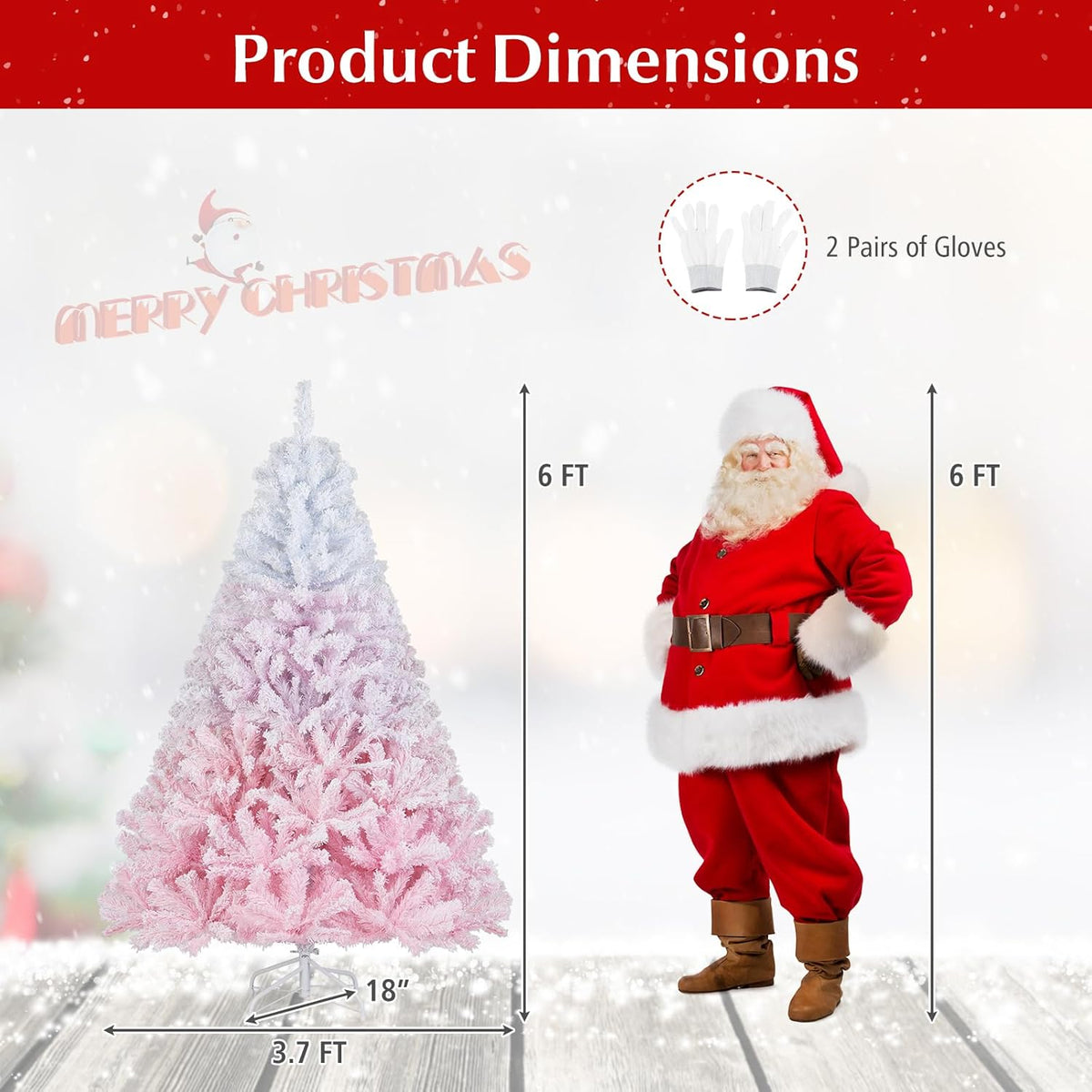 Lucktree Pink Gradient & White Snow Flocked Christmas Tree | Home Office Decoration