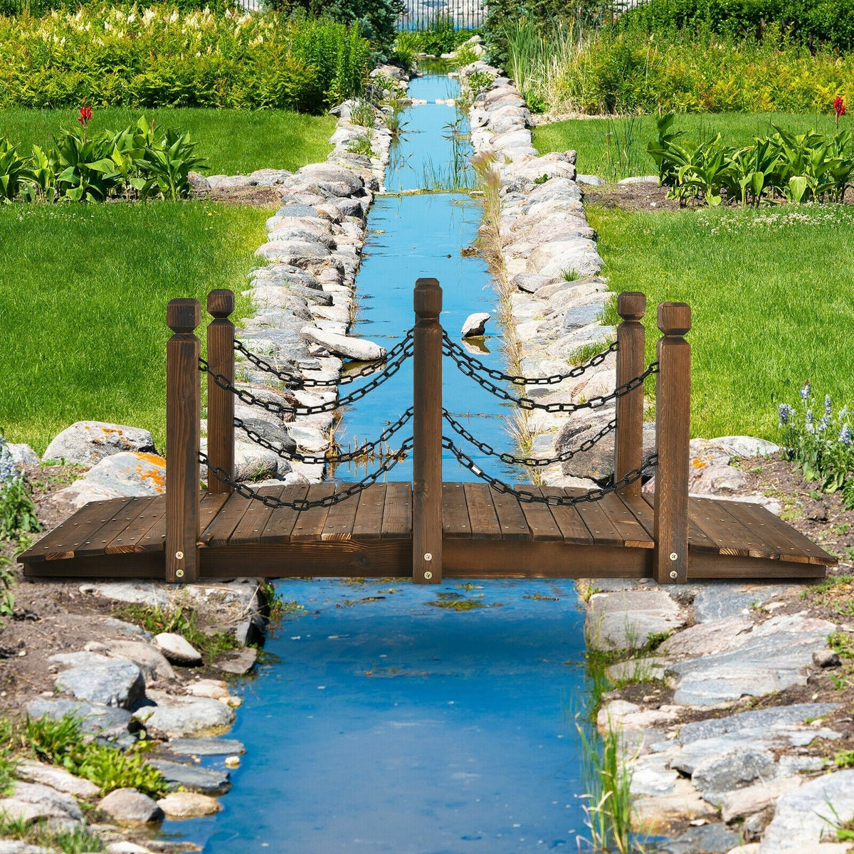 Lucktree 5 ft Wooden Garden Bridge