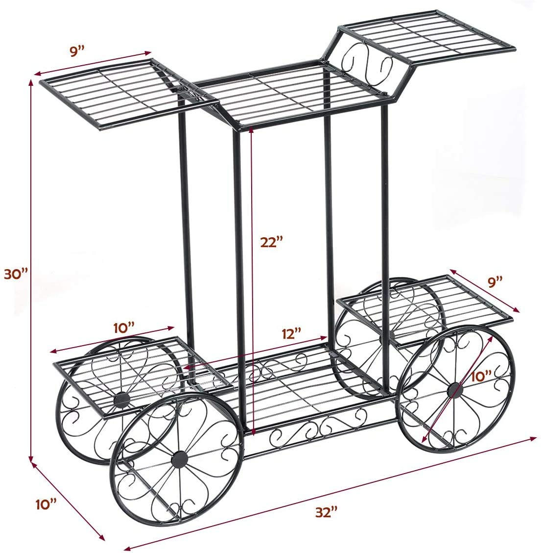 Lucktree Garden Cart Metal Plant Stand with 4 Decorative Wheels