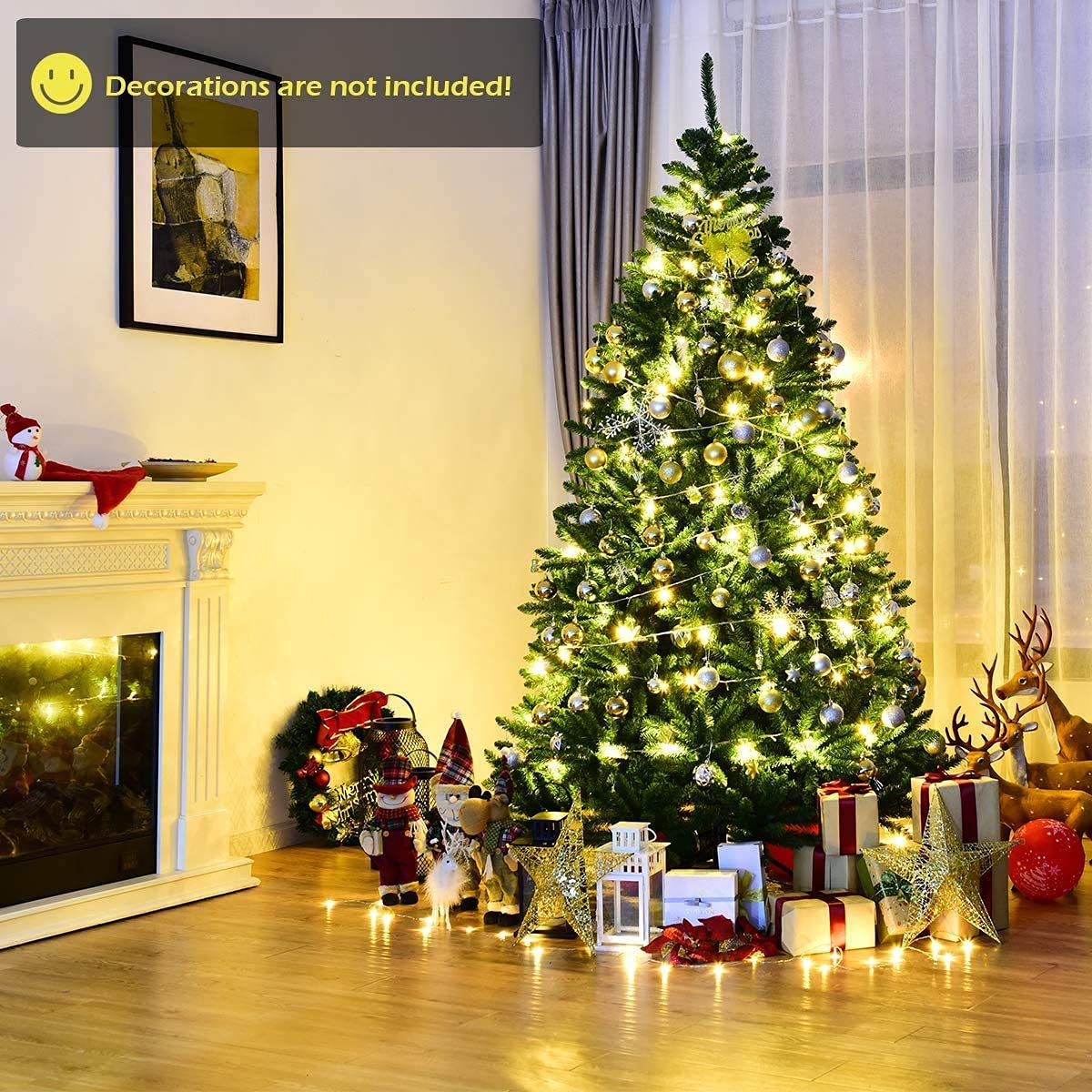 Artificial Douglas Christmas Tree, 7.5 Unlit Hinged Pine Tree with 2254 Branch Tips and Solid Metal Stand - LucktreeUS