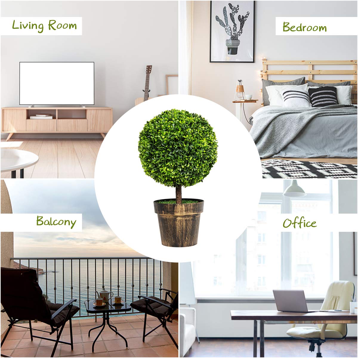 22" Artificial Ball Shaped Tree, Boxwood Tabletop Plant - LucktreeUS