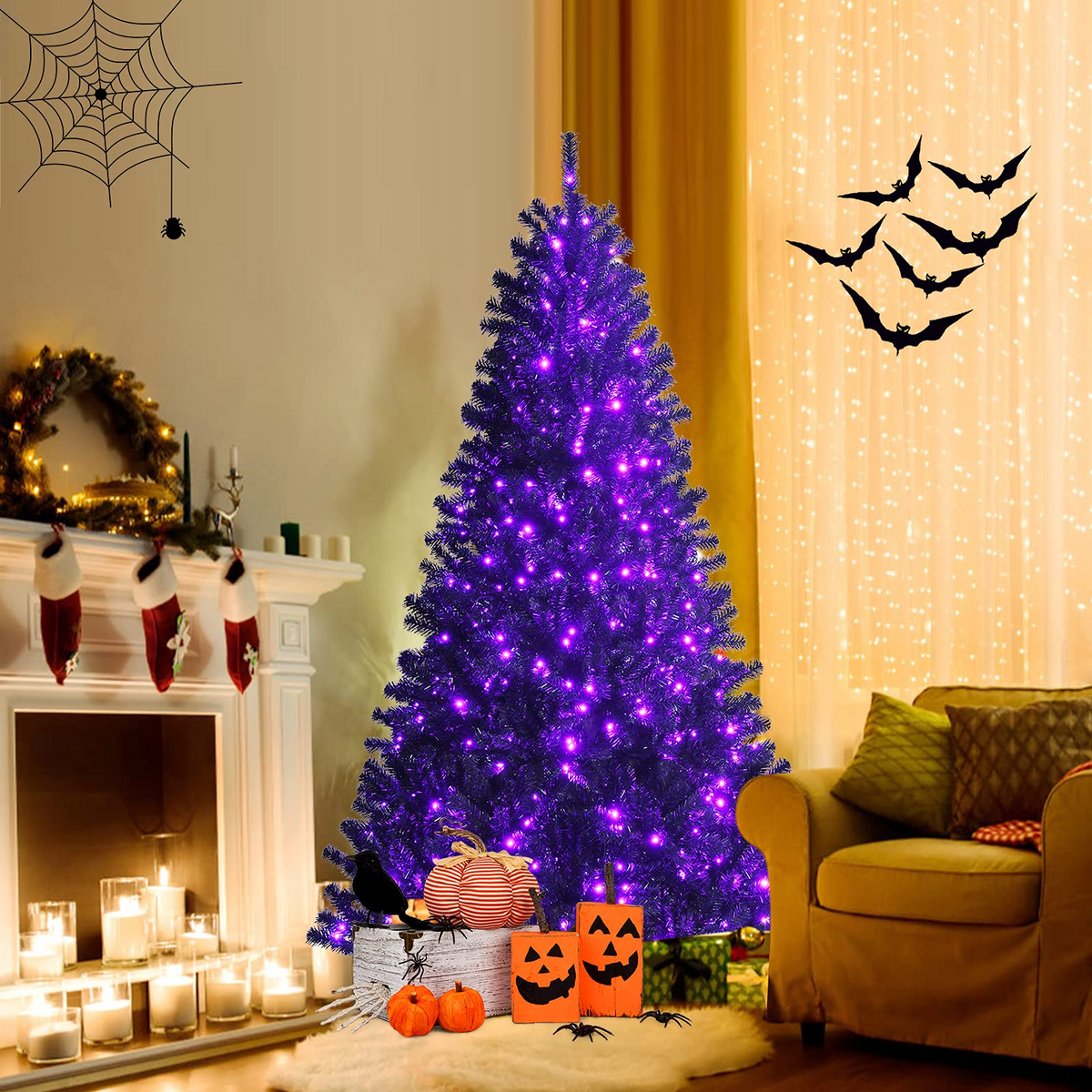 Lucktree Halloween Tree, Hinged Artificial Christmas Tree Metal Stand, Perfect Halloween Decoration for Holiday Festival Parties - LucktreeUS