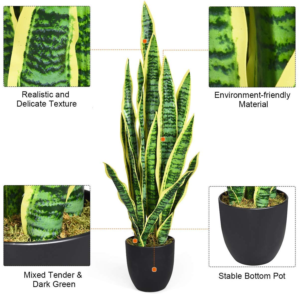 Artificial Snake Plant, 36" Fake Sansevieria - LucktreeUS