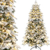 Lucktree Pre-Lit Snow Flocked Christmas Tree, Artificial Hinged Xmas Tree with Branch Tips, PE & PVC Mixed Leaves