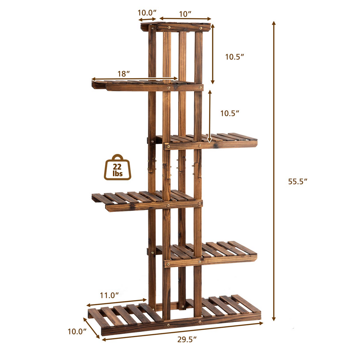 Lucktree Flower Rack Wood Plant Stand 7 Wood Shelves 11 Pots