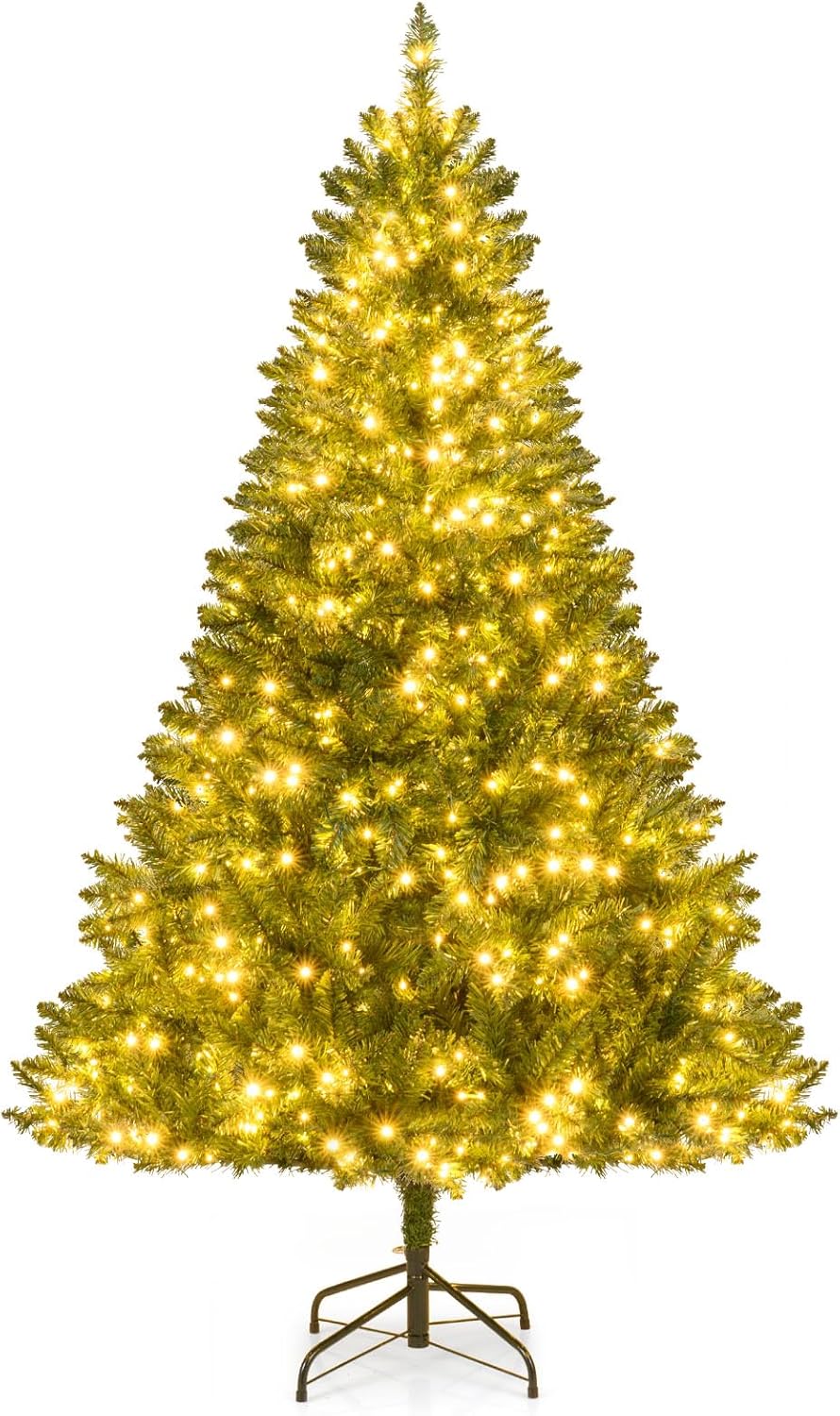 Lucktree Pre-Lit Artificial Christmas Tree with 7 Lighting Modes & Folding Metal Stand