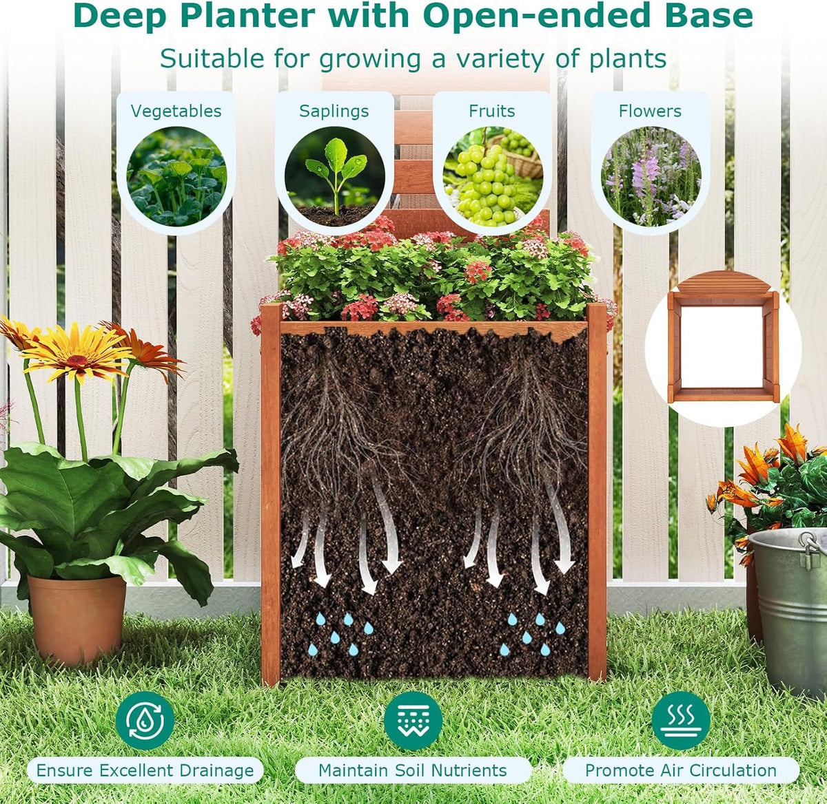 Lucktree Outdoor Wooden Raised Garden Bed with Trellis