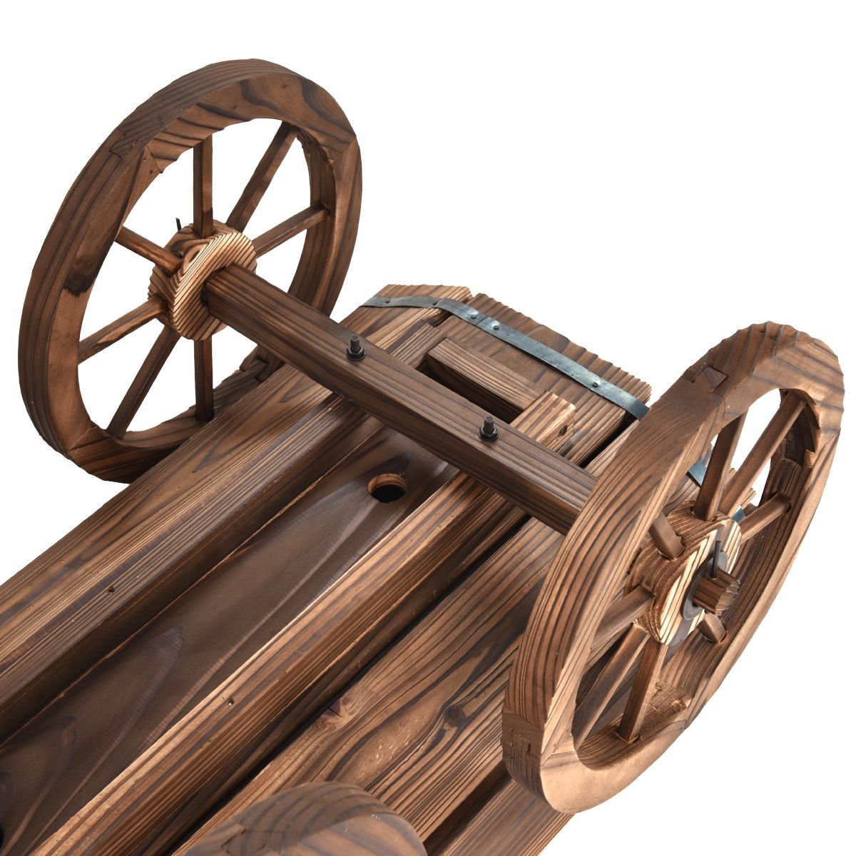 Lucktree Wood Wagon Flower Planter Pot Stand W/Wheels Home Garden Outdoor Decor
