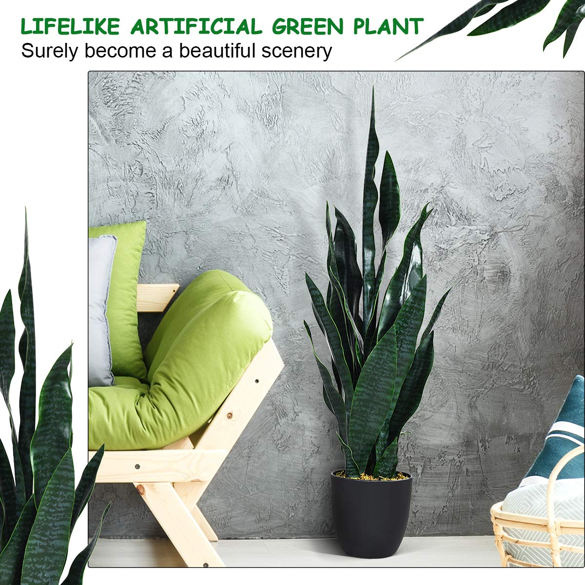 Artificial Snake Plant, 36" Fake Sansevieria - LucktreeUS